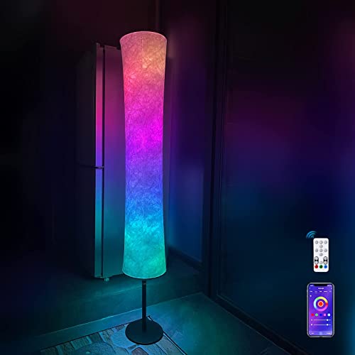 JIANUO スマートRGB色変更フロアランプ 調光可能なLEDフロアライト 北欧スタイルのランプシェード付きスタンドコーナーライト 高さ150cmのロマンチックなムードライト，音楽のリズムに合わせて…