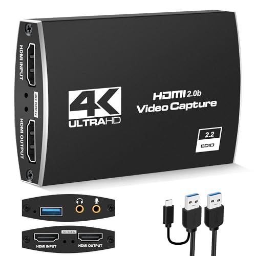 MOYOON 4K HDMI キャプチャーボードswitch対応 USB 3.0ゲームキャプチャー USB/Type-C 1080P 60fps HDMIループ出力、マイクオーディオミキシング ビデオキャプチャー ゲーム実況生配信 録画、