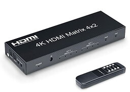 ELEVIEW HDMI 切替器 分配器 マトリックス 4入力 2出力 4K HDCP1.4 音声分離機能 (光デジタル・3.5mmステレオ音声出力) PS4・Nintendo Switch・Fire TV・ブルーレイレコーダーなどに適用