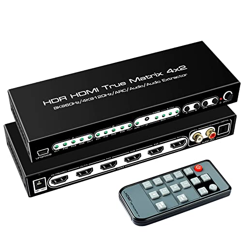 【2023安定版】avedio links 8K HDMIマトリックス 4入力2出力 HDMI 2.1 4K@120Hz切替器 音声分離器 (光デジタル L/Rオーディオ分離) ARC付きHDR10 HDCP2.3 ドルビービジョンア