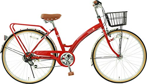 シティサイクル 26インチ LEDオートライト シマノ6段変速ギア TOPONE(トップワン) レッド T-CCB266HD-NC-RD 軽快車 通勤・通学・お買い物に!
