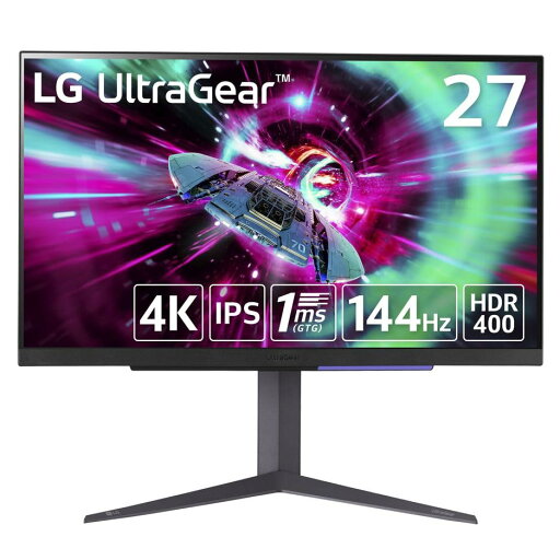 LG ゲーミングモニター UltraGear 27GR93U-B 27インチ/PCゲーム、家庭用ゲーム/4K(3840×2160) /アンチグレア/144Hz/IPS 1ms(GTG)/FreeSync Premium/HDR10/Di LG ゲーミングモニター UltraGear 27GR93U-B 27インチ/PCゲーム、家庭用ゲーム/4K(3840×2160) /アンチグレア/144Hz/IPS 1ms(GTG)/FreeSync Premium/HDR10/Di