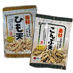 【送料無料】【一榮食品ひも天50g・一榮食品こんぶ天50g】ひも天こんぶ天セット/帆立貝/貝ひも/帆立フライ/ほたて天ぷら/ほたて天/貝ひも天/貝ひも天ぷら/昆布の天ぷら/こぶ天/昆布天/こんぶ天の商品画像