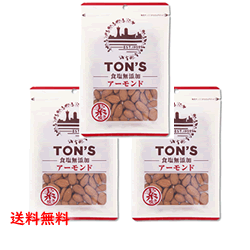 【送料無料】【東洋ナッツ食品　食塩無添加アーモンド100g】3袋 ローストアーモンド/食塩なし/無添加アーモンド/油塩なし/ナッツ/食塩無添加ナッツ