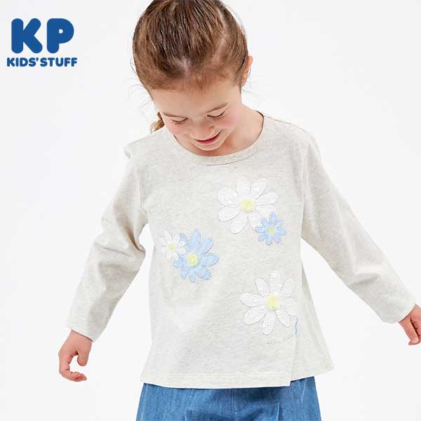 (KP)後ろ切り替えデイジー柄長袖Tシャツ(100～130)のサムネイル