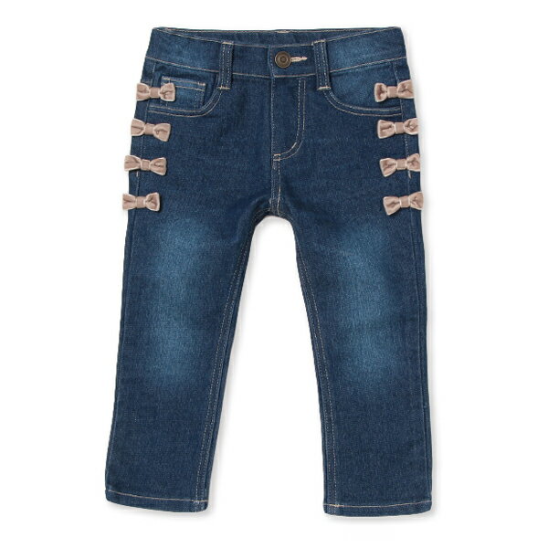 プティマイン(petit main)サイドベロアリボンデニムパンツ