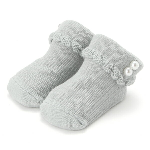 プティマイン(petit main)パール調ビーズつきスカラップ折り返しソックスのサムネイル