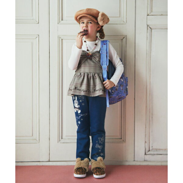 メゾピアノ(mezzo piano)裏毛 後ろフリルウサギワッペンパンツ