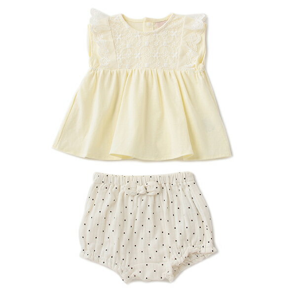 プティマイン(petit main)オーガニックコットン レース切り替えチュニック×ブルマセット