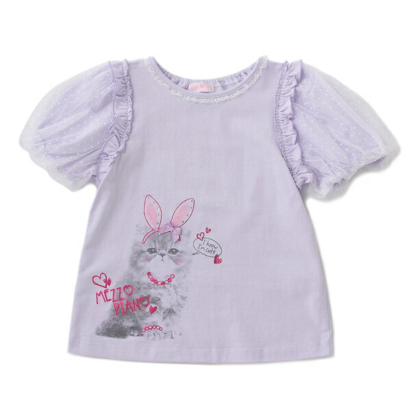メゾピアノ(mezzo piano)ネコウサギモチーフパフスリーブTシャツ