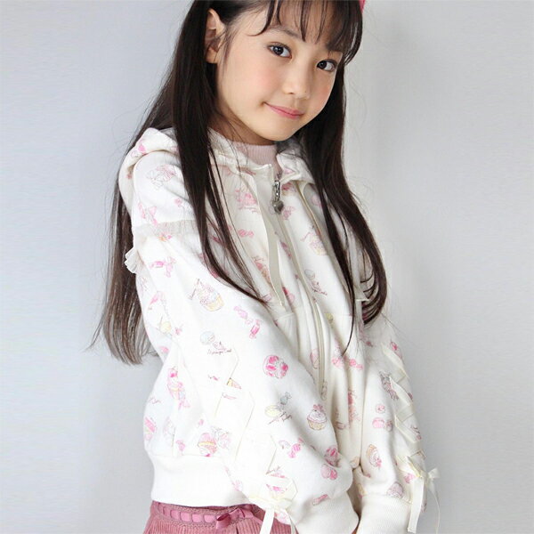 メゾピアノ(mezzo piano)裏起毛 スイーツ総柄ジップパーカーのサムネイル