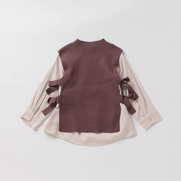 プティマイン(petit main)リブニットベスト×スタンドカラーシャツセット