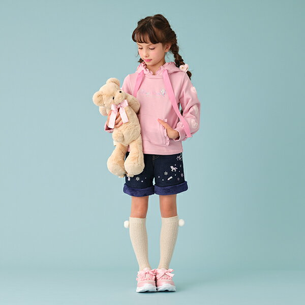 メゾピアノ(mezzo piano)裏毛 ハートアップリケユニコーン刺しゅうフリルパーカーのサムネイル