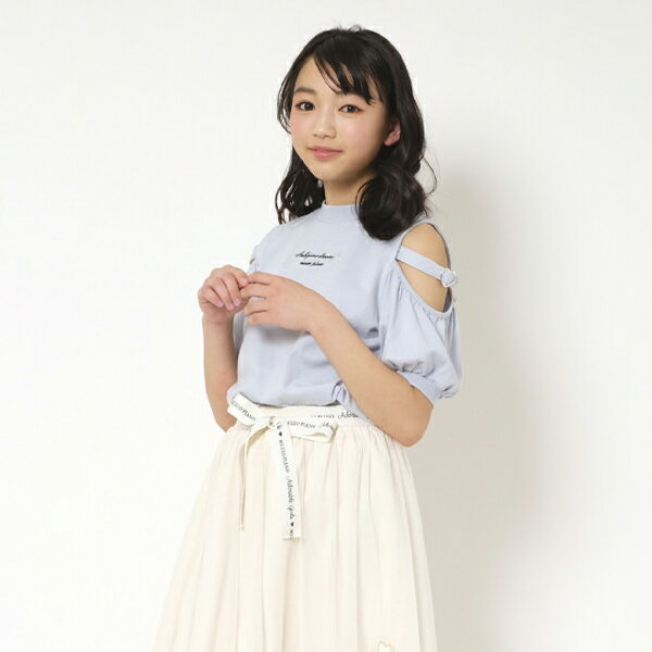 メゾピアノジュニア(mezzo piano junior)ハートバックル肩開きパフ袖Tシャツのサムネイル