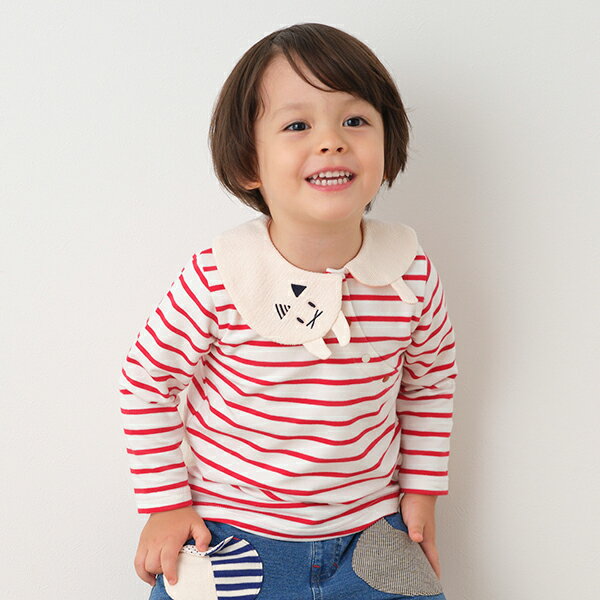 ベイビーチアー(baby cheer)ねこ衿ボーダーブラウスのサムネイル