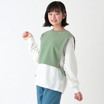 ポンポネットジュニア(pom ponette junior)ワッフルベストレイヤード風ロングTシャツ