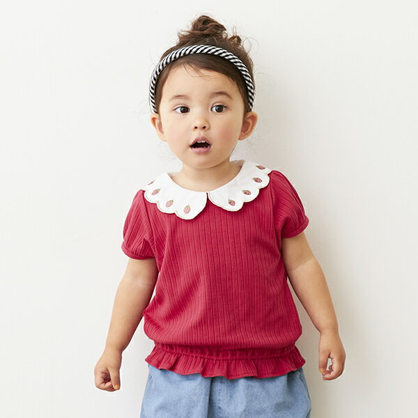 プティマイン(petit main)いちご衿パフ袖Tシャツのサムネイル