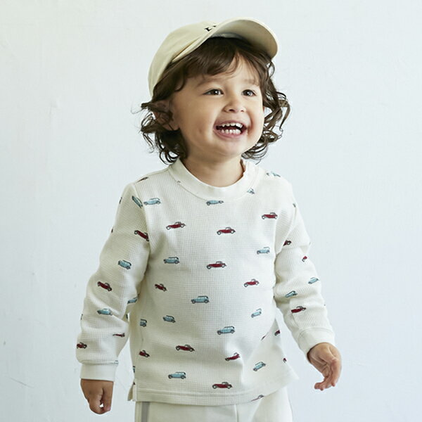 プティマイン(petit main)車総柄ワッフルロンTのサムネイル