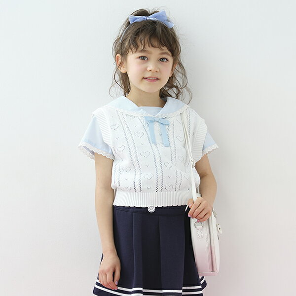 メゾピアノ(mezzo piano)セーラーカラー半袖ブラウス＆ニットベストセットのサムネイル