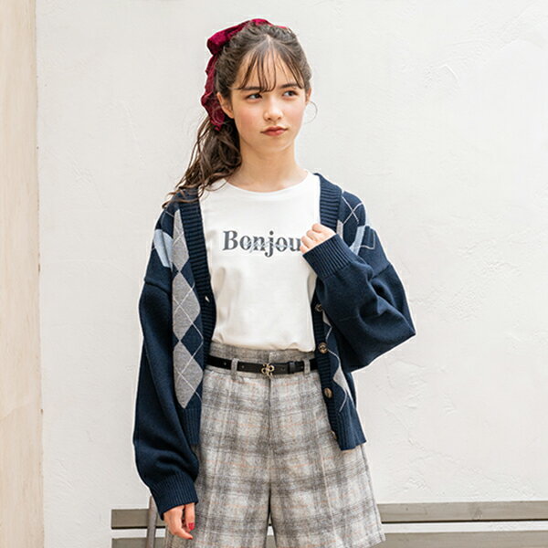 ポンポネットジュニア(pom ponette junior)アーガイルチェックカーデ+Tシャツセット