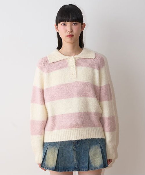 ミジェ(Mi-je)太ボーダー衿つきニット【韓国ファッション】