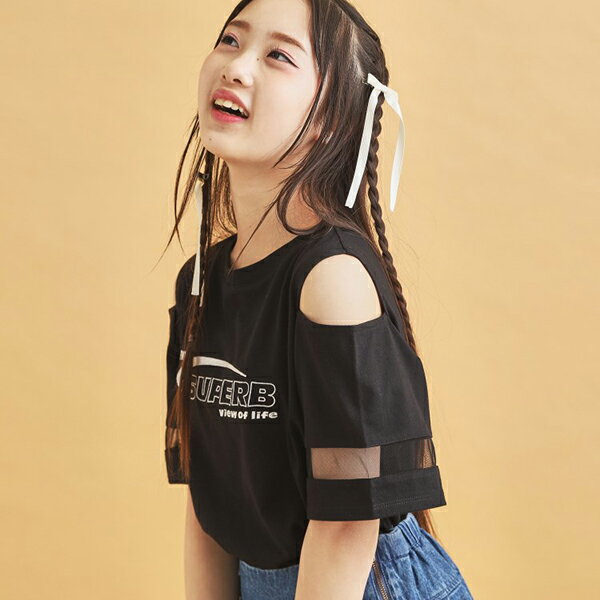 ピンクラテ(PINK-latte)チュール切替肩あきTシャツのサムネイル