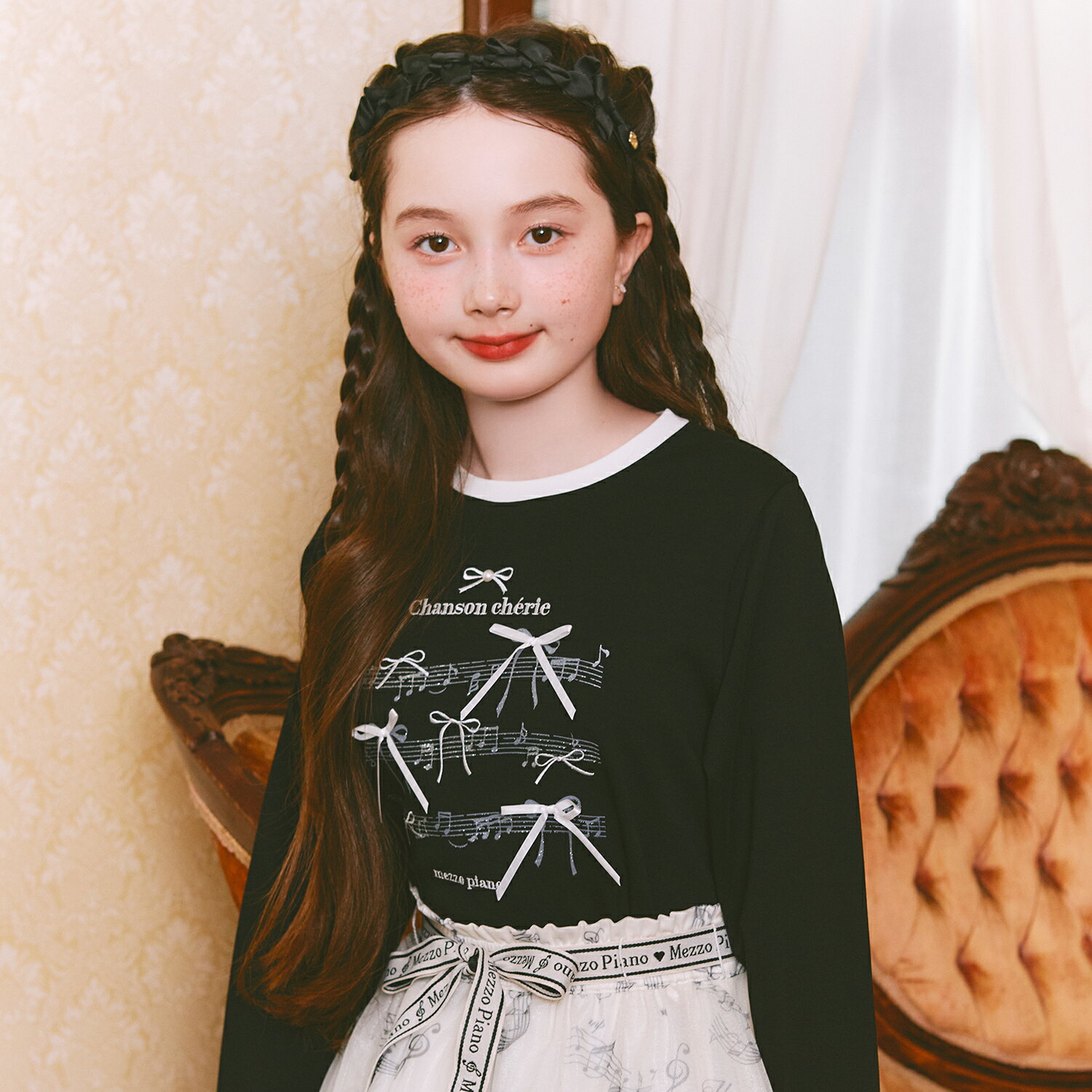 メゾピアノジュニア(mezzo piano junior)リボン＆音符長袖Tシャツ♪のサムネイル