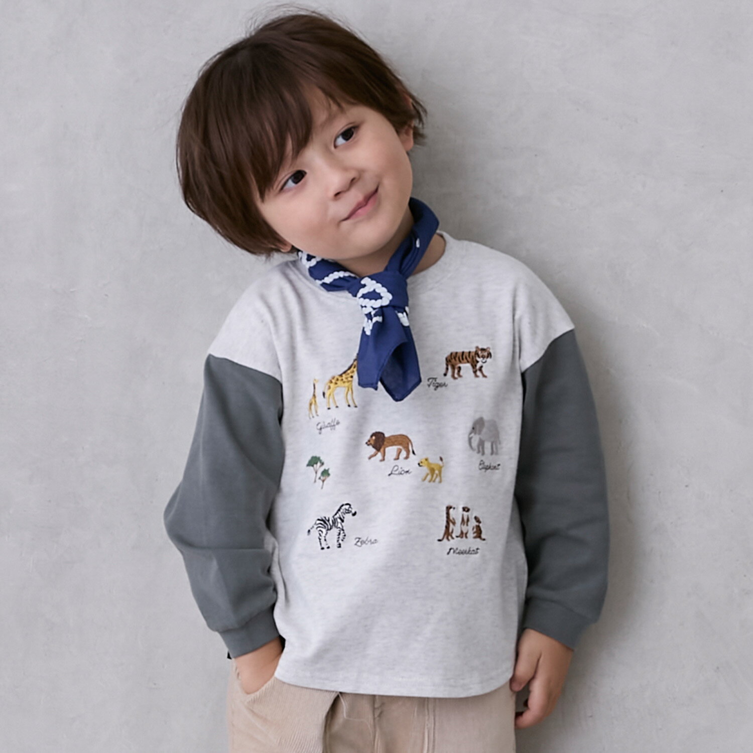 プティマイン(petit main)動物刺しゅう長袖Tシャツ