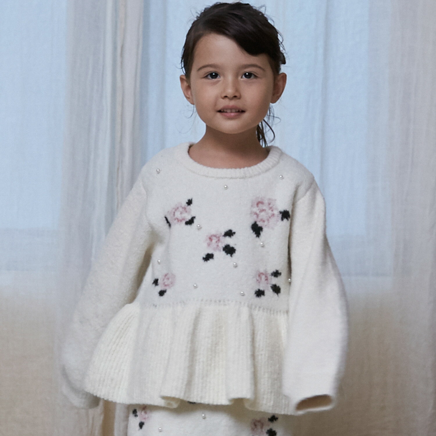 プティマイン(petit main)【フワもちっと/リンク】お花パールニット＜セットアップ対応＞