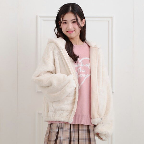 ピンクラテ(PINK-latte)フード付きフェイクファーブルゾンのサムネイル
