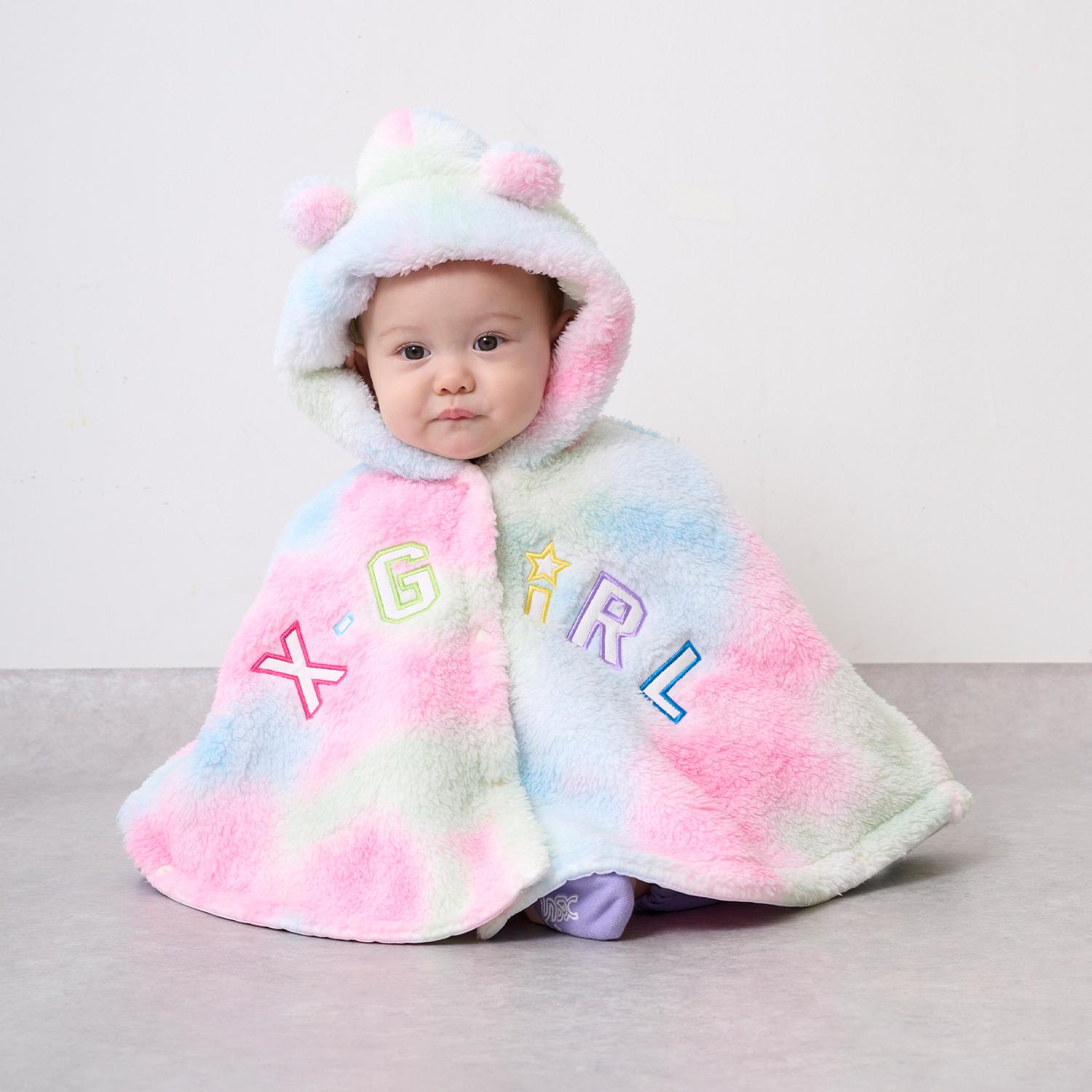 エックスガール　ステージス(X-girl Stages)ロゴ刺しゅうアップリケフラッフィーポンチョ