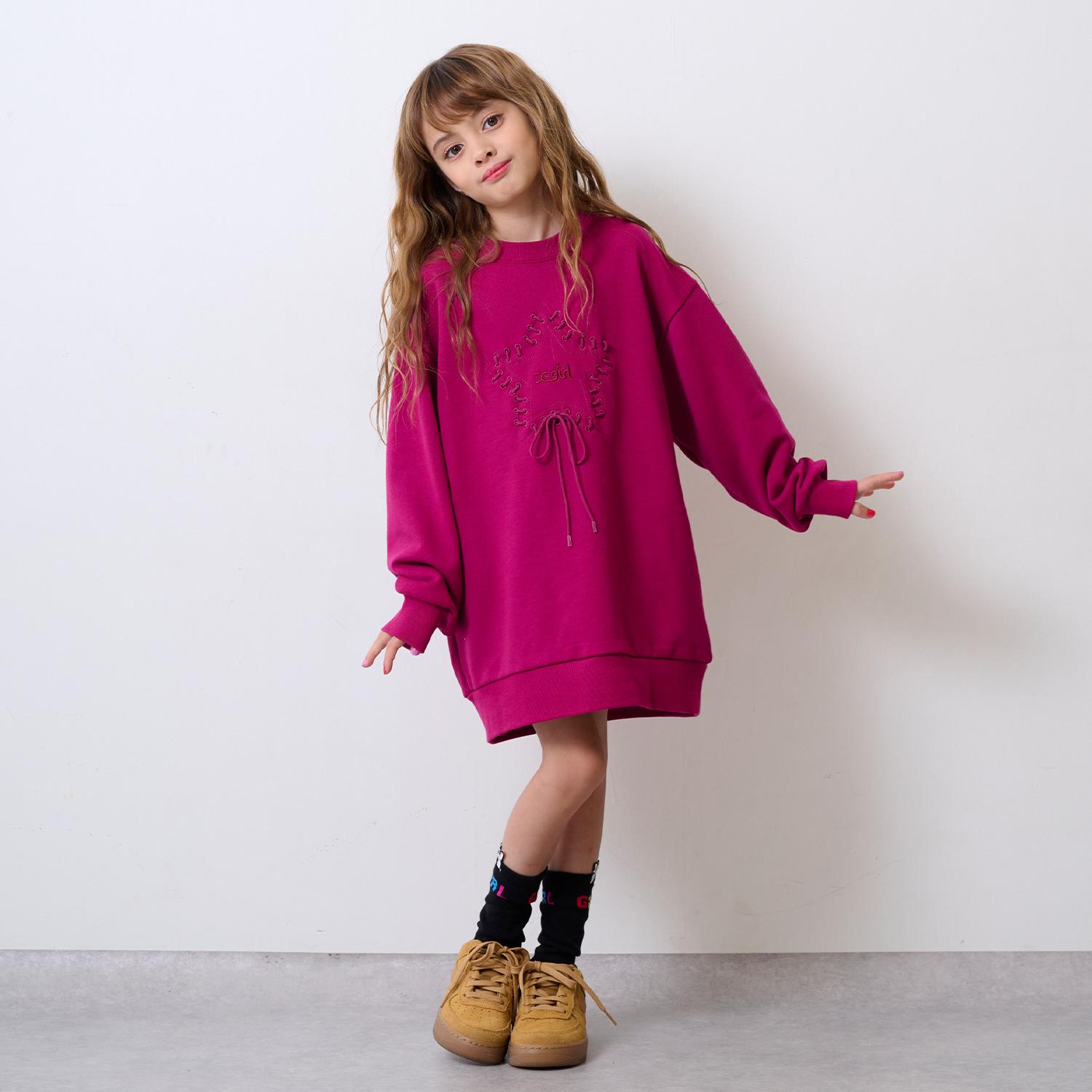 エックスガール　ステージス(X-girl Stages)スターレースアップスウェットワンピース