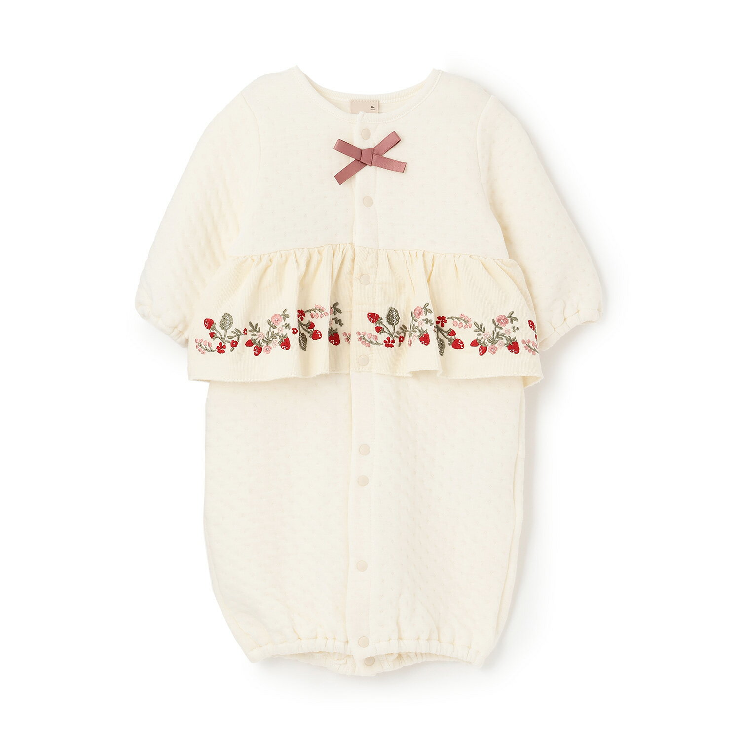 プティマイン(petit main)いちご刺しゅう切替え2WAYオール