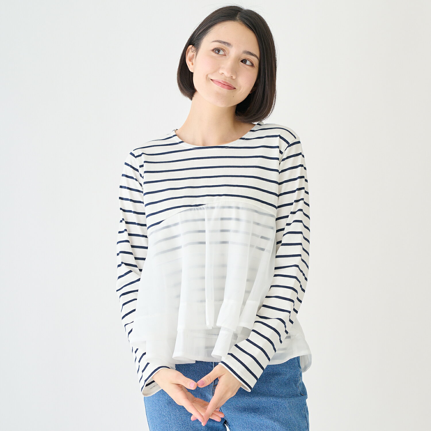 樂天商城 - プティマイン リアン(petit main LIEN)オーガンジードッキング長袖Tシャツ