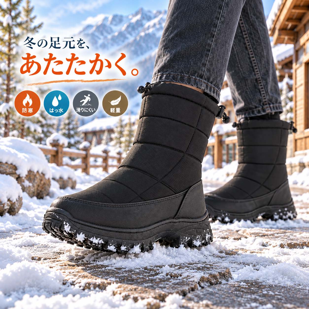 スノーブーツ 防寒 メンズ レディース はっ水 滑りにくい 裏ボア 軽量 厚底 ミドル丈 冬靴 雪道 ...