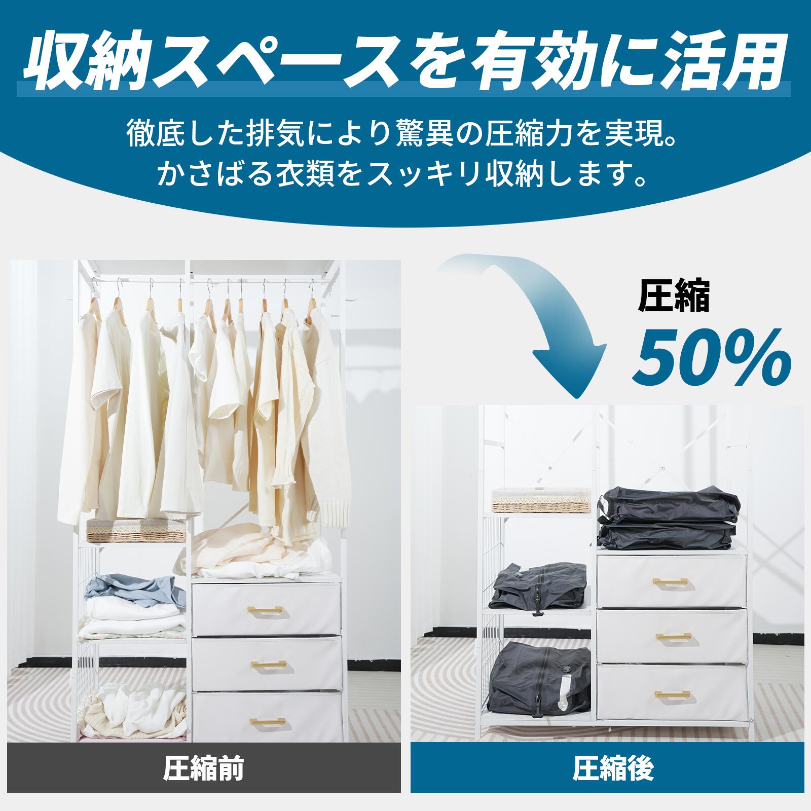 旅行用圧縮袋 圧縮トラベルバッグ トラベルポーチ 圧縮バッグ 吸引機 電動 透明窓 圧縮 旅行 便利グッズ 出張 衣類収納 圧縮袋 ナイロン 大きめ 防水 防塵 吊り下げ 省スペース ポンプ付き 3泊4泊 大容量 nashop23-10000310 NA楽天市場店 サンプル画像2