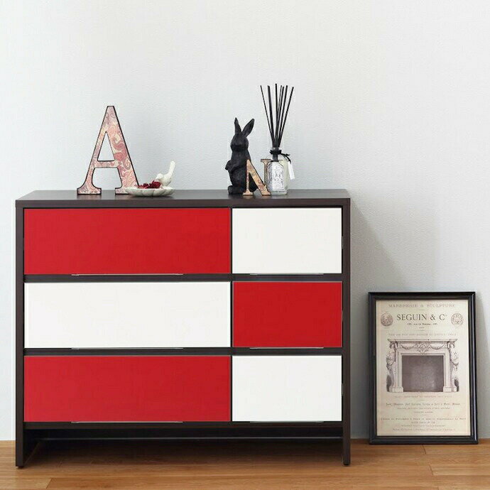 【日本製・完成品】リビング家具 リビング収納 幅90cm チェスト 2トーン市松 Bタイプ レッド 自社工場生産 収納家具 収納ラック 収納 木製 おしゃれ 北欧