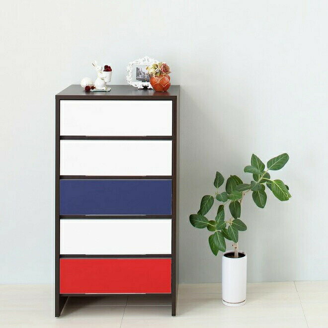【日本製・完成品】リビング家具 リビング収納 幅60cm チェスト 3トーン ブルー×レッド 自社工場生産 収納家具 収納ラック 収納 木製 おしゃれ 北欧 たんす タンス