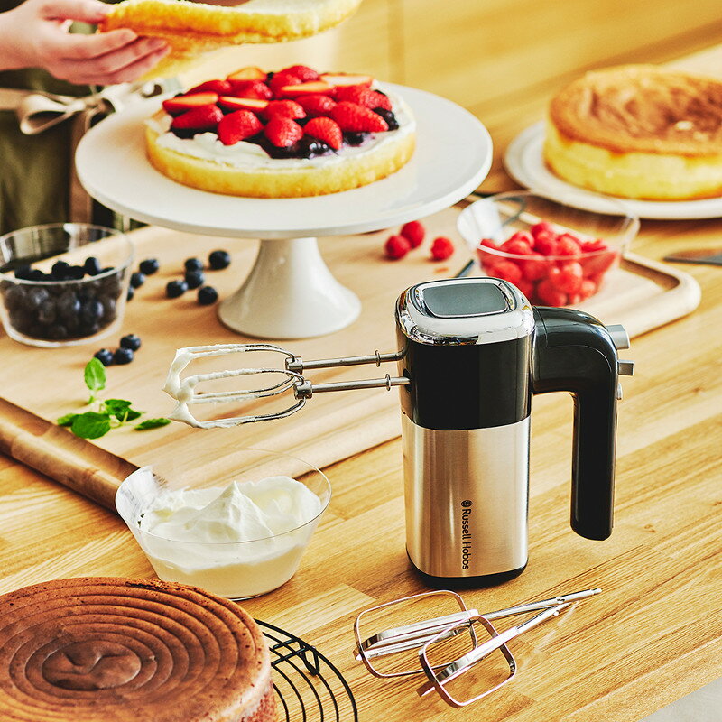Russell Hobbs ラッセルホブス 電動 泡立て器 ベーシックハンドミキサー 125W ハイパワー 5段階スピード調整 アタッチメント3種 収納ケース付き シルバー 2500JP