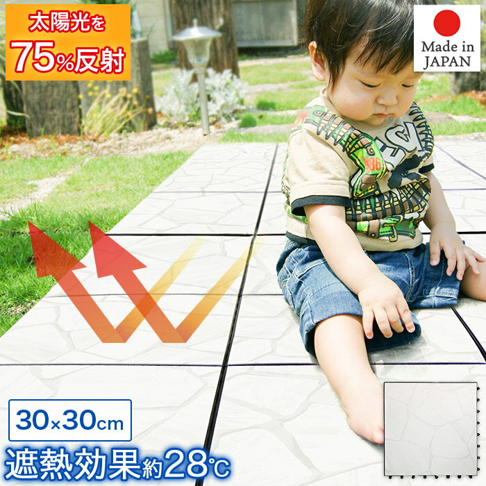 ベランダや庭の温度上昇をおさえて快適 省エネ ジョイント遮熱パネル ストーン調 30×30cm 遮熱剤配合 太陽光約75%カット 1枚 単品 日本製 ジョイントマット ジョイントパネル MEIWA 明和グラビア