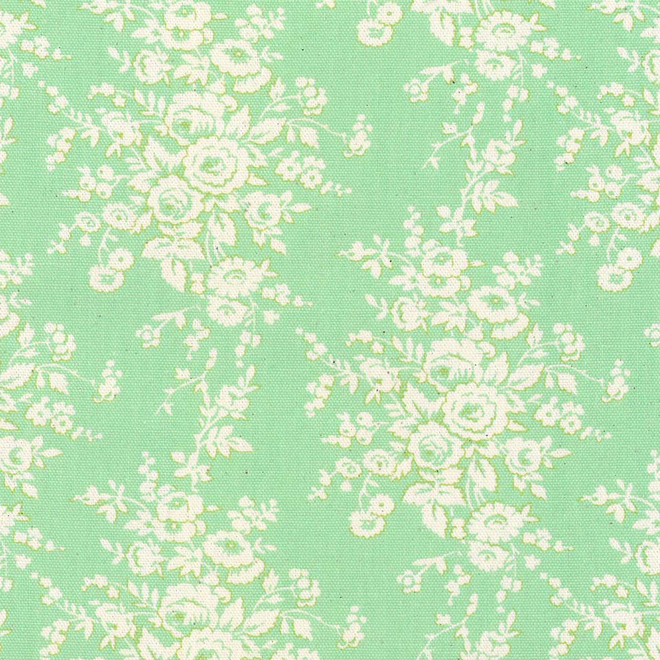 バラ 花柄 生地 おしゃれ オックス生地 フランス復刻 5418-20 PASTEL GREEN パステルグリーン fleurir rose flower フラワー ボタニカル コットン生地 布 ローズ 薔薇柄 生成り オックス 綿100％ 110cm幅 カルトナージュ生地 nassen