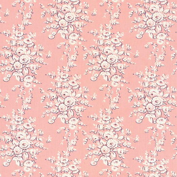 バラ 花柄 生地 おしゃれ オックス生地 フランス復刻 5418-27 LIGHT SALMON PINK ライトサーモンピンク fleurir rose flower フラワー ボタニカル コットン生地 布 ローズ 薔薇柄 生成り オックス 綿100% 110cm幅 カルトナージュ生地 nassen