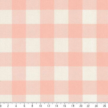 35ミリ ブロックチェック 7875-27 ライトサーモンピンク 大きなギンガムチェック 北欧風 ピンク かわいい 女の子 10cm単位 やや厚手 生成りオックス生地 綿100% 110cm 布 クッション エプロン 入園入学 カルトナージュ生地 手芸 手作り生地 付属 用途 商用利用可 生地