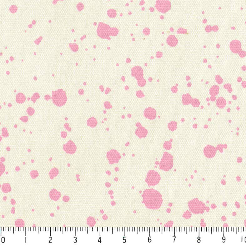 スパター模様　インク柄 7855-38 ローズピンク インクを跳ね飛ばした様な おしゃれな 飛沫柄 ピンク 桜色 かわいい 女の子 10cm単位 やや厚手 生成りオックス生地 綿100％ 110cm 布　入園入学 エプロン バッグ クッション ランチョンマット 商用利用可 生地