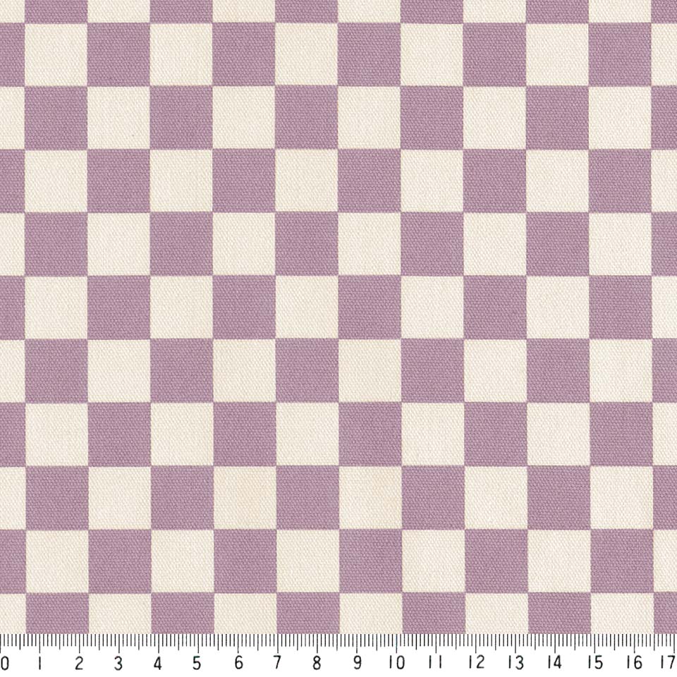 1.6cm 市松模様 7945-50 ライトボルドー 可愛いチェッカーフラッグ柄 紫 パープル 10cm単位 やや厚手 生成りオックス 生地 布 松尾捺染 綿100％ 110cm 布　入園入学 テーブルクロス エプロン バッグ クッション ランチョンマット 商用利用可 生地