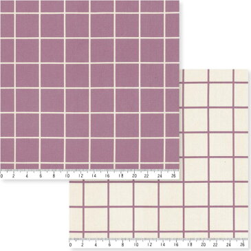 3.8cmピッチ ラインチェック柄 7911-60 パープル スッキリしたラインチェック柄 紫 パープル 10cm単位 やや厚手 生成りオックス生地 綿100％ 110cm 布　入園入学 エプロン バッグ クッション ランチョンマット カルトナージュ生地 商用利用可 生地