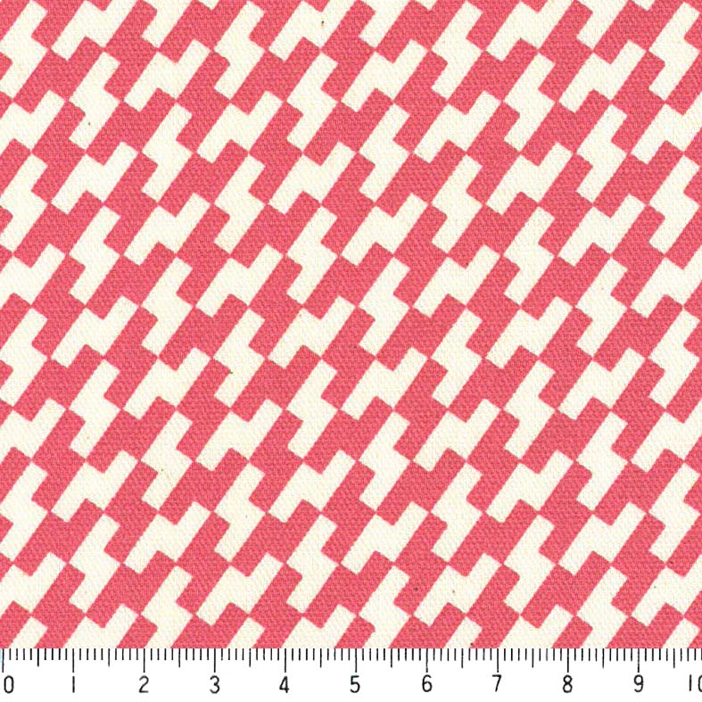 樂天商城 - 幾何学織り文様 7646-63 ダークピンク ピンク 10cm単位 やや厚手 生成りオックス 生地 布 松尾捺染 綿100％ 110cm 布　カルトナージュ クッション バッグ エプロン 手芸 手作り 付属 用途　生地 商用利用可 生地