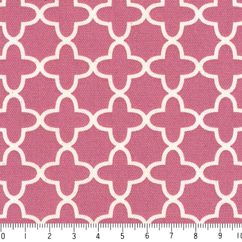 クアトロフォイル ネガ 7553-65 グレイッシュピンク モロッカン モロッコ ダマスク アラベスク ピンク おしゃれ 10cm単位 やや厚手 生成りオックス 生地 布 松尾捺染 綿100％ 110cm 布 カルトナージュ 生地 商用利用可 生地
