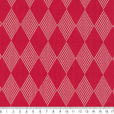 ダイヤ柄 7869-70 レッド 菱形模様のハーリキンチェック ピエロの市松模様 赤 10cm単位 やや厚手 生成りオックス生地 綿100% 110cm 布 クッション エプロン バッグ カルトナージュ生地 手芸 手作り生地 付属 用途 商用利用可 生地