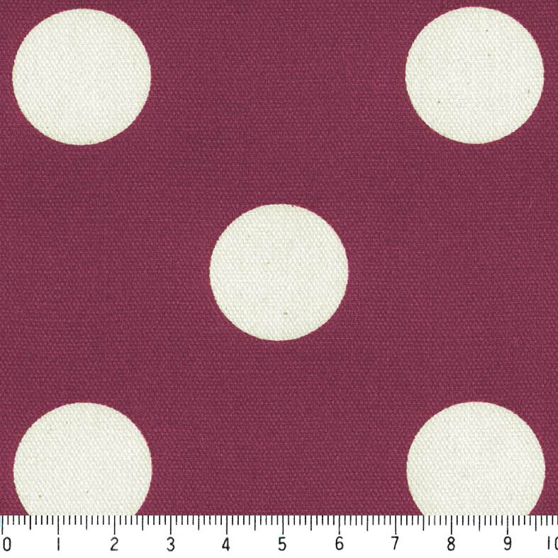 水玉 ドット 25ミリ ネガ 7886-84 ダークボルドー 2.5センチ ドット 夜柄 中サイズ 紫 パープル 10cm単位 やや厚手 生成りオックス 生地 布 松尾捺染 綿100％ 110cm 布　エプロン バッグ ハンドメイド カルトナージュ クロス クッション 商用利用可 生地